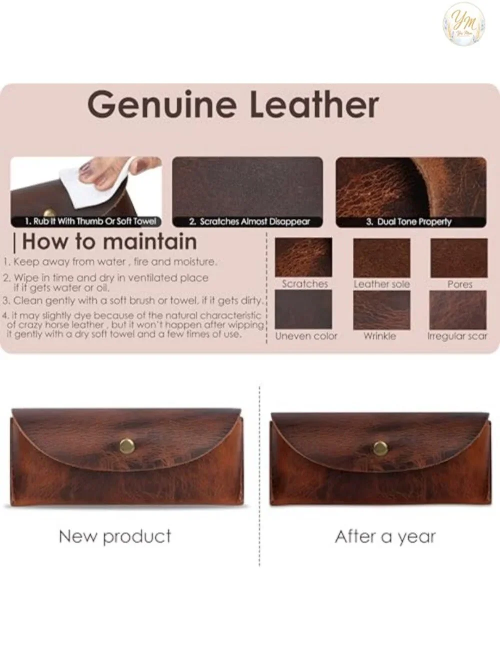 Genuine Leather Sunglasses Case Eyeglass Holder Vintage Eyewear Storage